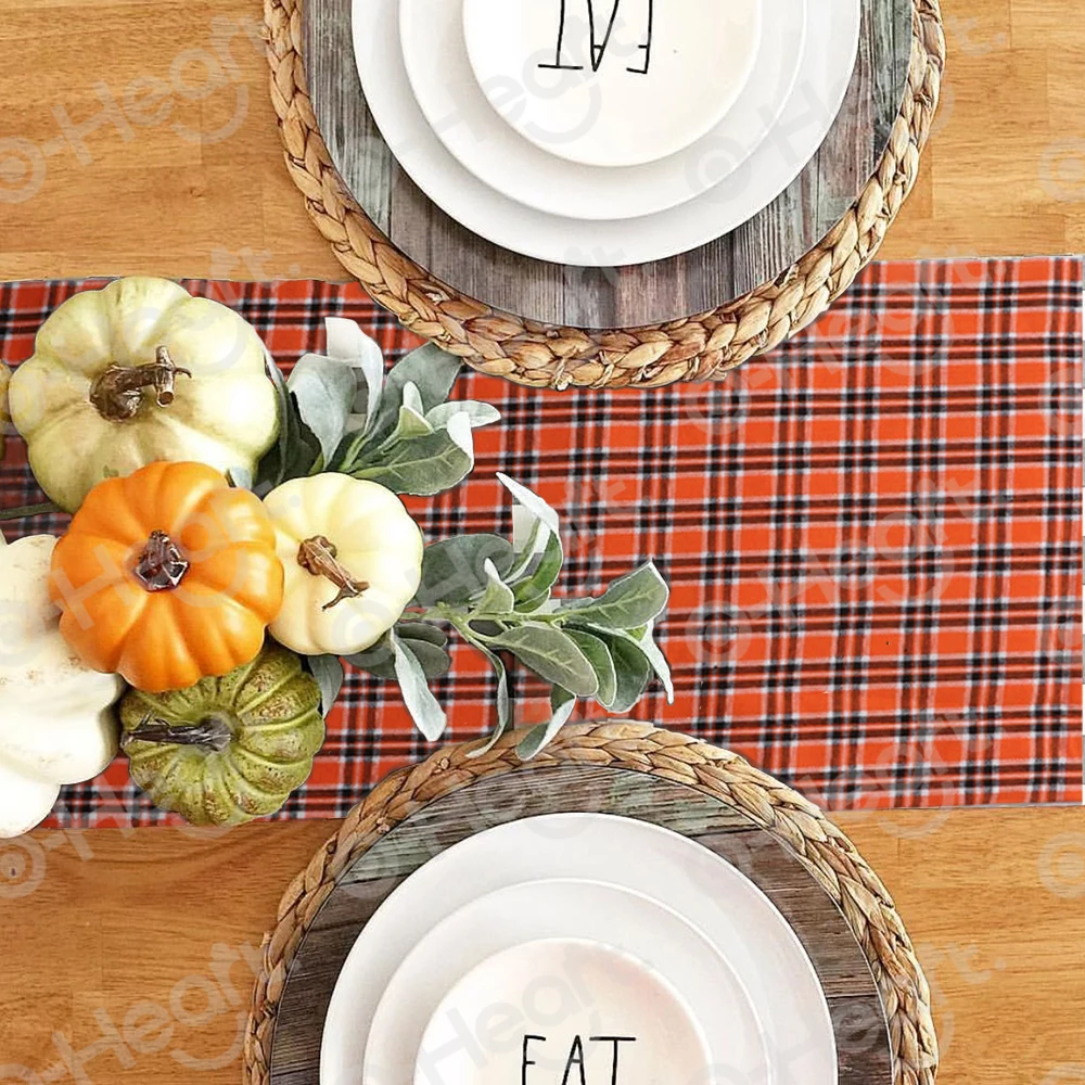 Buffalo Plaid Table Runners Halloween Party Decoration Orange Black Table Runner for Party Tablecloth Haunted House Halloween