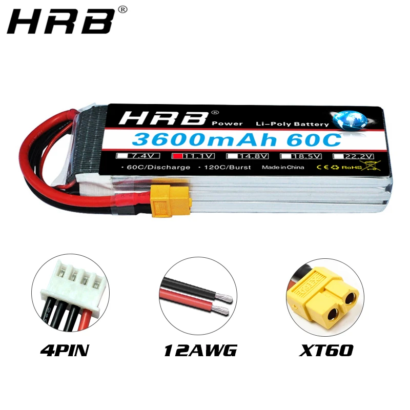 HRB 3600mah Lipo 3S 11 1 V аккумулятор 60C XT60 T Deans EC5 XT90 EC3 женский для Monster 1/8 1/10 автомобилей FPV