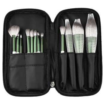 

12 Green Glaze Makeup Brushes Set, Super Soft Bionic Snow Fox Hair Full Set of Brushes