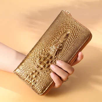 

Exotic Crocodile Skin Women Card Purse Lady Large White Trifold Wallet Real Alligator Leather Female Long Clutch Wallet