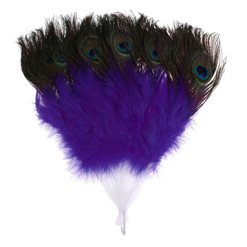 Vintage Large Belly Dance Fancy Dress Hand fan Peacock Simulation feather Folding Hand Fan One Size