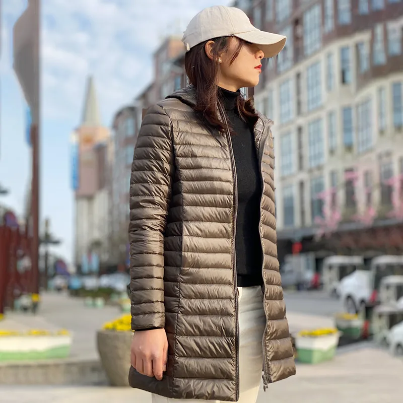 Ladies large size slim light down jacket middle - length middle-aged mother autumn and winter wear hooded fashion coat tide