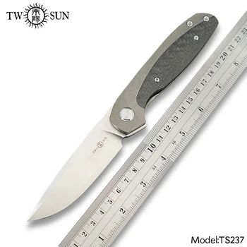 

TWOSUN knives 14C28N blade folding Pocket Knife tactical camping Knife outdoor tool Carbon Fiber Titanium EDC Fast Open TS237