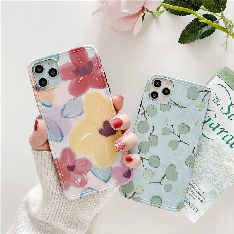 INS искусство картина маслом цветы листья чехол для телефона iPhone 11 Pro Max 7 Puls 8 X XR Xs