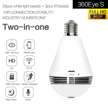 

Panoramic Bulb 360° Smart WiFi 960P HD Camera Infrared Night Vision Two-way Communication Support 128GB TF Card Camera