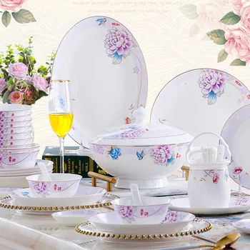 

60 Heads Jingdezhen Ceramic chinese dishes tablewar dish set Rice Bowl Soup Bowl Salad Noodles Bowl Plate Dish Dinnerware Sets