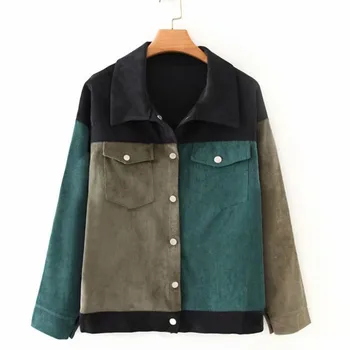 

Women Long Sleeve Button Corduroy Patchwork Casual Coat Jacket Outwear 2020 New Winter Female Big Tops Cute Jackets #YL10