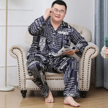 

Wholesale Factory Extra Large Szie For Big Breast Silk Long Sleeve Pajamas Mens Summer Thin Plus Fat Plus Size Fat Man 125kg