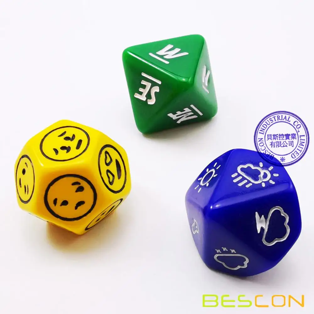 Bescon's Emotion Weather and Direction Dice Set 3 piece Proprietary Polyhedral RPG Dice Set