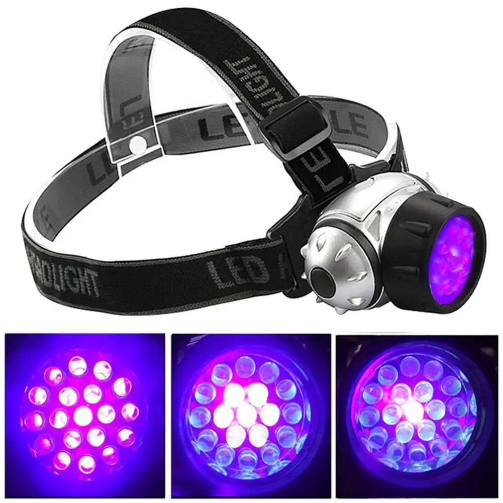 

19 LED Multifunction Ultraviolet Flashlight Light Banknote Detector UV Head Lamp 3AAA Battery Camping Hunting Head Torch Light