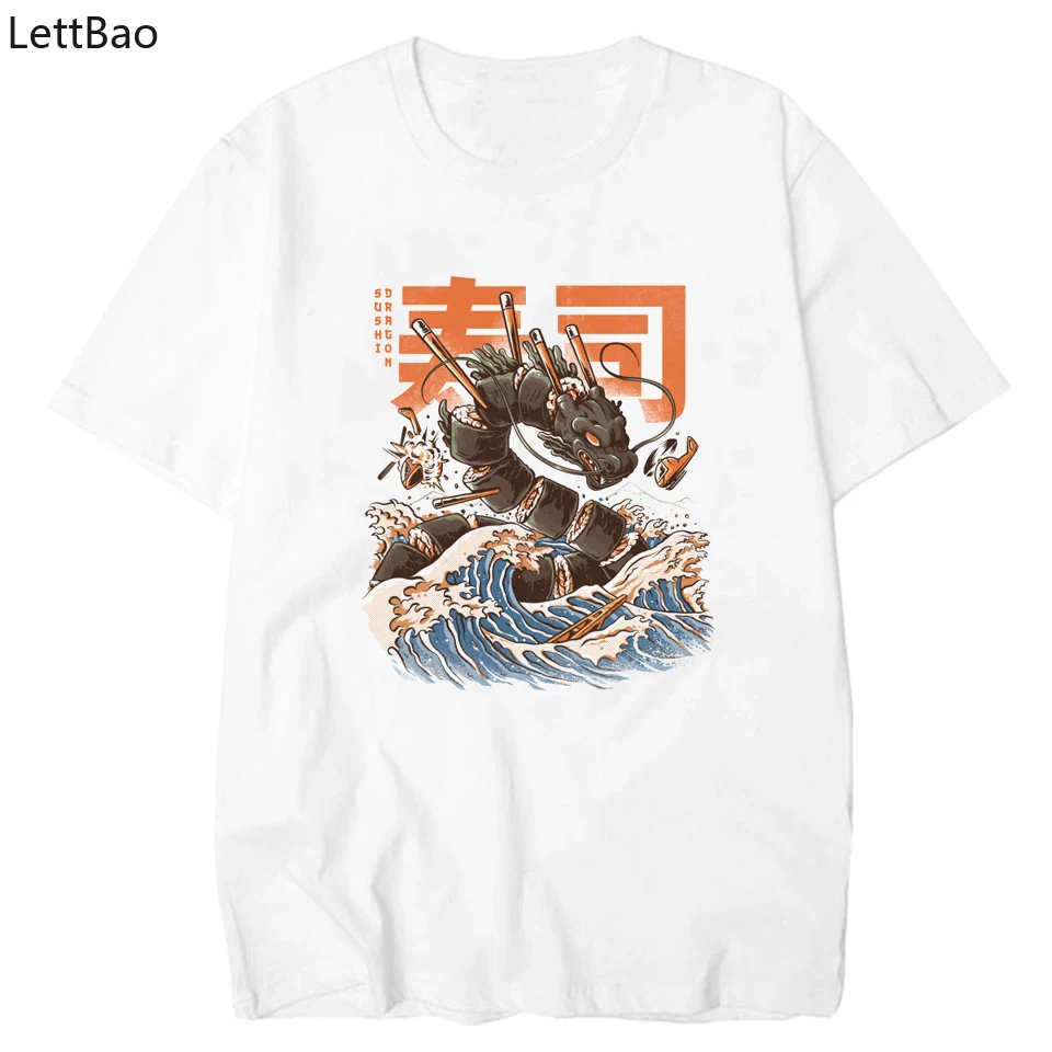 

LettBao Great Sushi Dragon Tshirt Harajuku Interesting Streetwear Fashionable Men T Shirt High Quality T-shirt Funny T Shirts