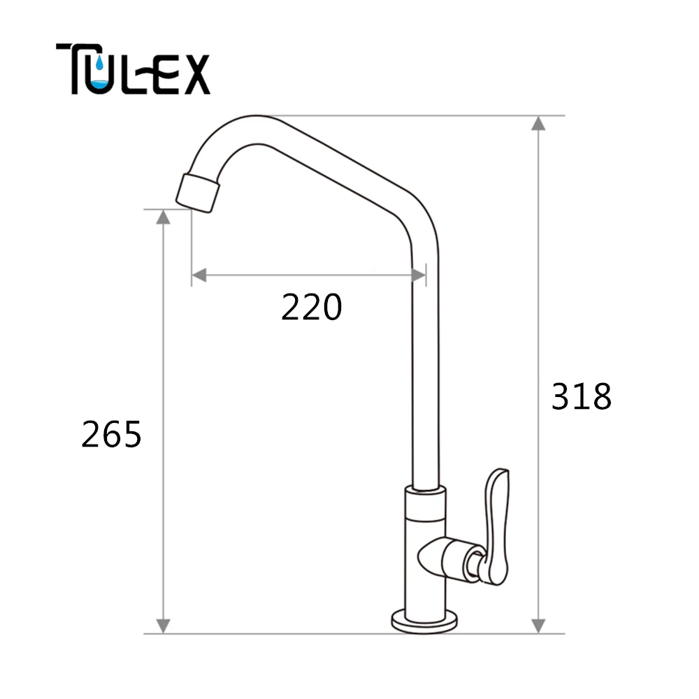 TULEX смеситель для холодной воды для кухни SUS304 кран из нержавеющей стали с одной ручкой длинный круглый кран для холодной воды кухонный кран для раковины