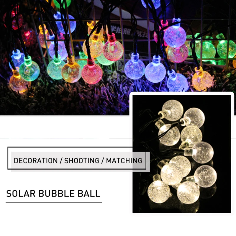

6.5M 10M Solar Energy LED Ball Lights String Novelty Fairy Garland Christmas Decoration Lighting String For Garden Courtyard