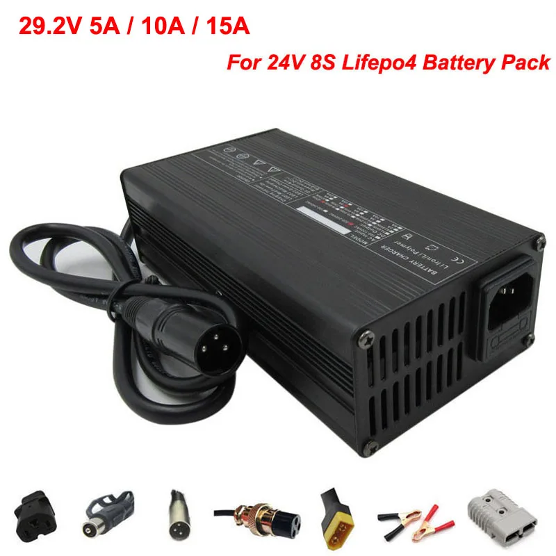 Cargador de batería inteligente para bicicleta eléctrica, cargador de 29,2 V, 5A, 7A, 10A, 15A, 18A, LiFePO4, 24V, 8S, 110V/220V, Envío Gratis