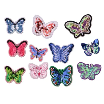 

2 Pcs Colorful sequin butterfly icon Embroidered Iron on Patches for Clothing DIY Stripes Clothes Stickers Custom Badges