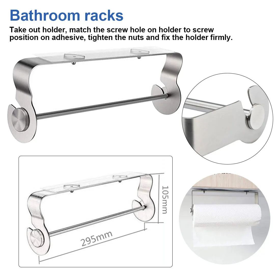 

Stainless Steel Kitchen Toilet Paper Holder Stick Rack Roll Holder for Bathroom Towel Rack Tissue Shelf Organizer