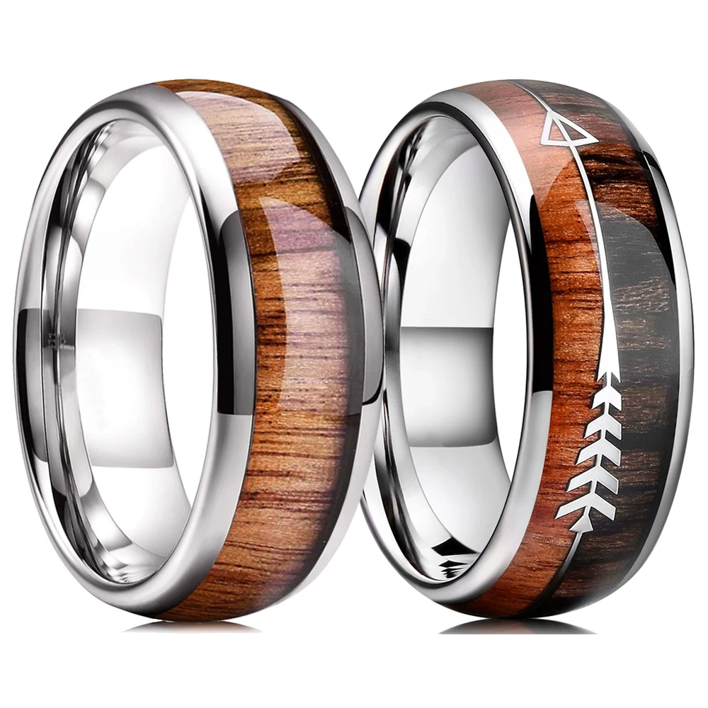 Bague de mariage en titane avec incrustation de flèche en bois de Koa pour homme, bague de fiançailles en acier inoxydable, bague de chasse viking, cadeau de bande de mariage, luxe, 8mm