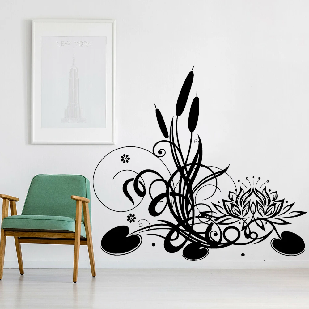 

Лотос Цветочные настенные наклейки Йога студия украшения цветок тростник дзен виниловые настенные наклейки домашний Декор медитация гостиная Z175
