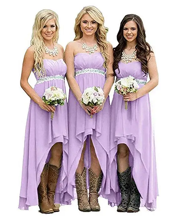 Один элемент модные высокие низкие бирюзовые шифоновые платья подружки невесты - Цвет: Лаванда