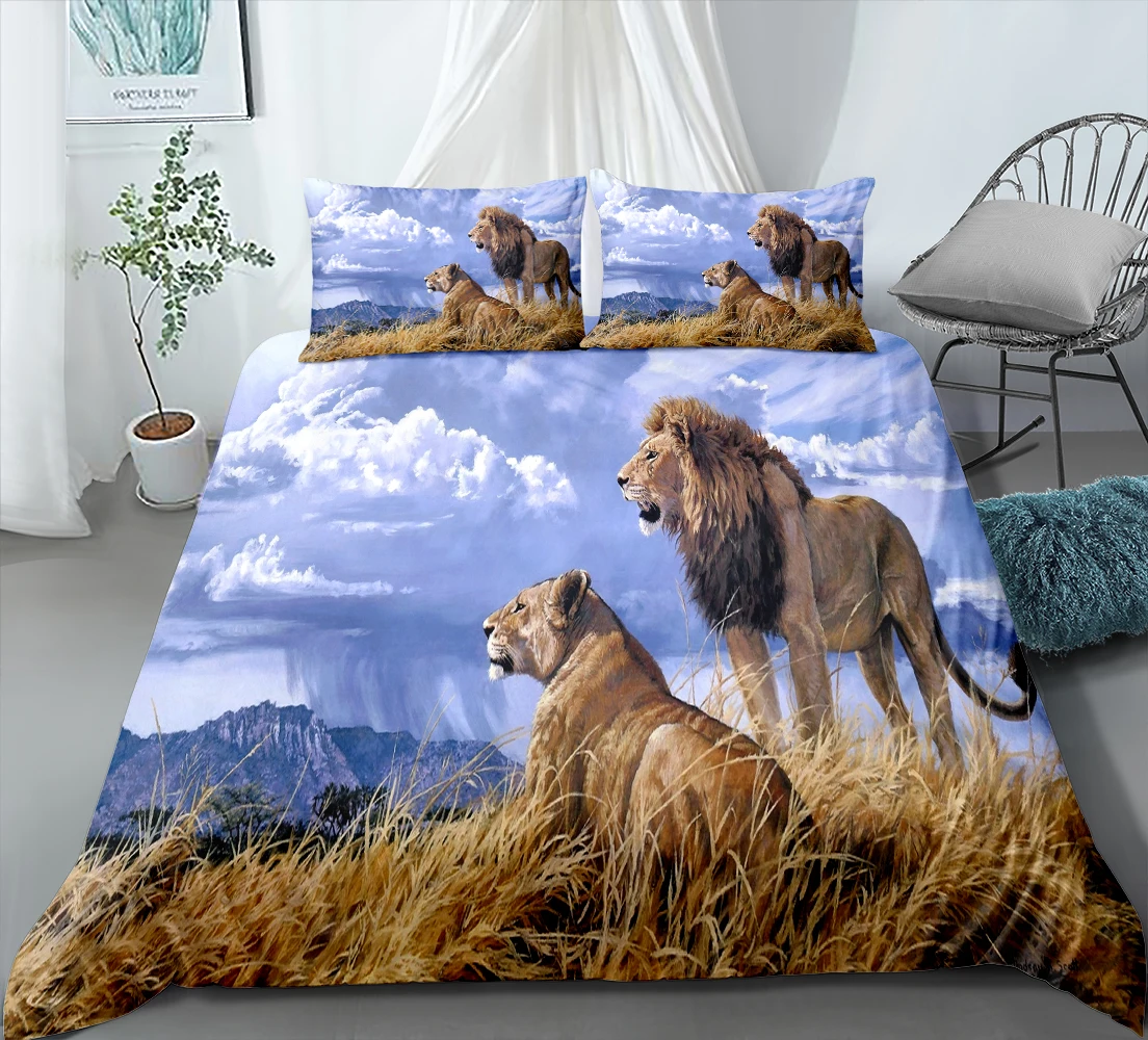 3d Colorful Tiger/Lion Bedding Set Stylish Comfortable Down Bedding Set Children Bedding Set Animal Printed Home Textile Set double duvet covers