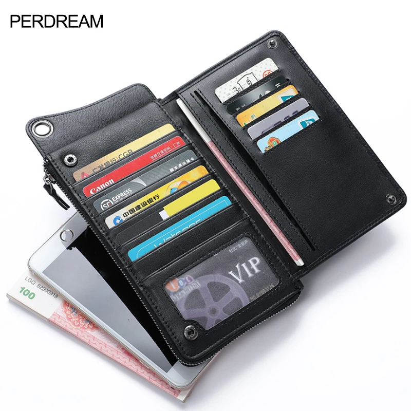 

Wallet men's long leather wallet wallet leather cowhide men's zipper handbag soft leather multi card holder