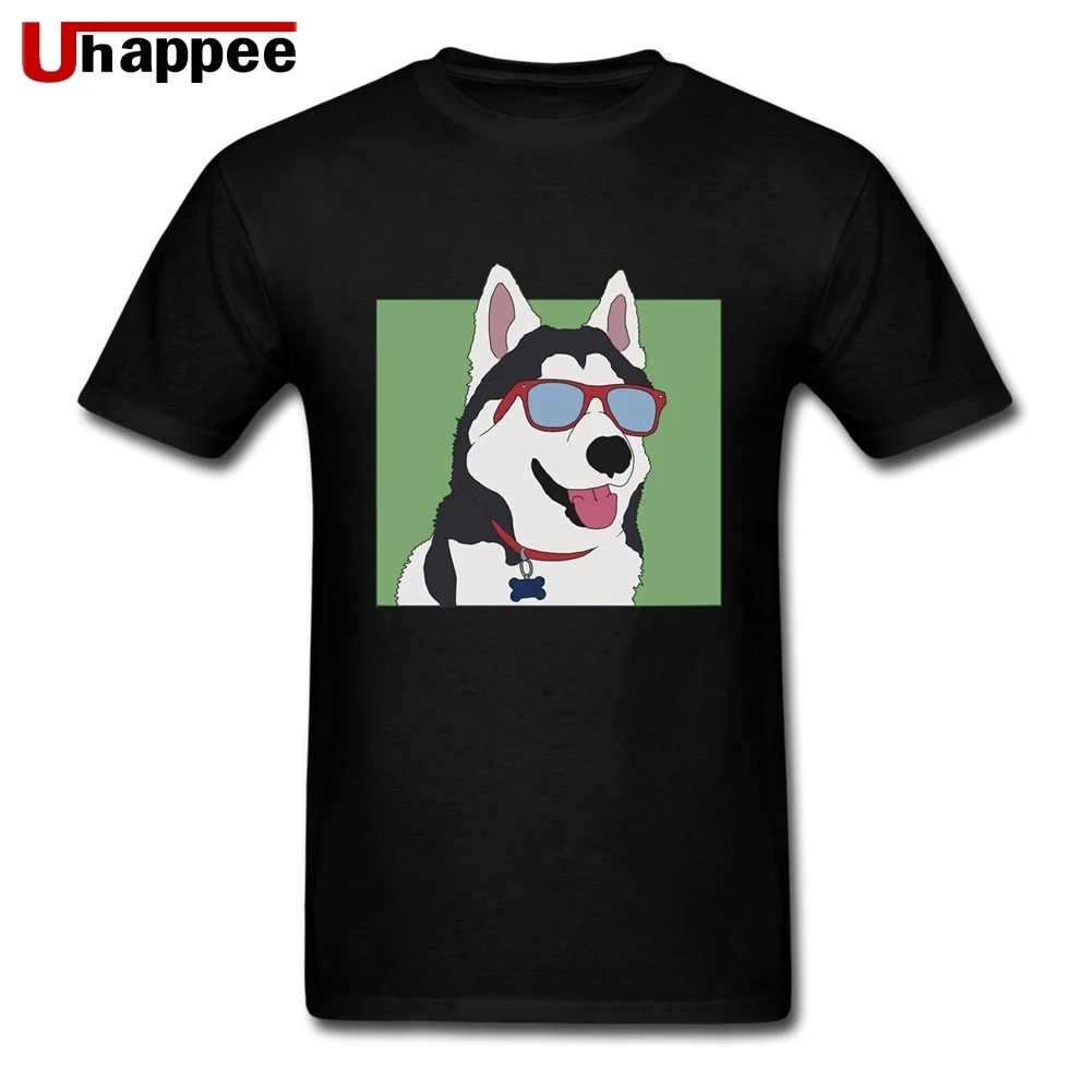 

2019 High Quality Cool Husky Dog With Glass Tees Men's Popular Short Sleeved 1950S Tees Shirts