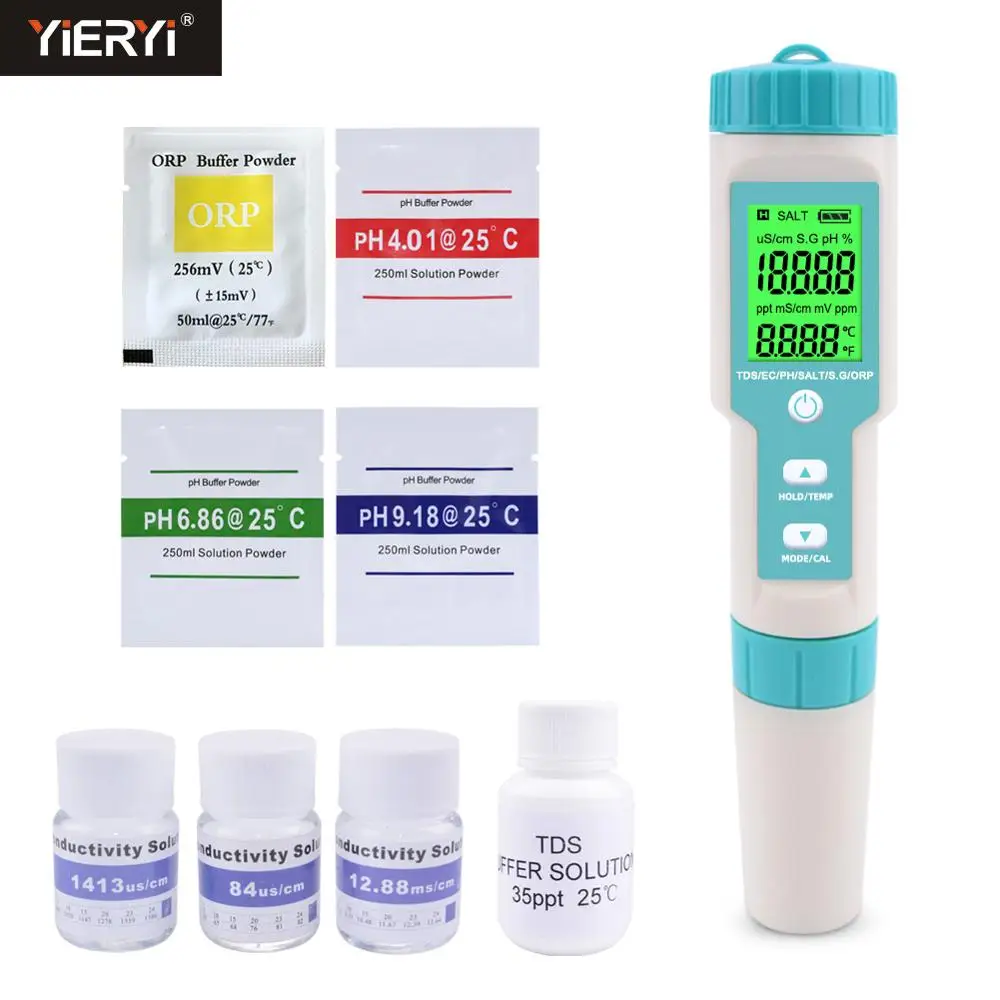 

7 in 1 PH/TDS/EC/ORP/Salinity /S. G/Temperature Meter C-600 Water Quality Monitor Tester Drinking Water, Aquariums PH Meter