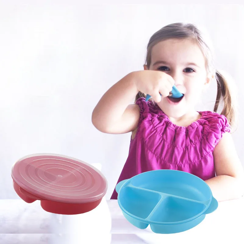 

1Pcs Kids Tableware Baby Feeding Bowl Dishes Anti-Fall High-capacity Divided Plate With Cover Baby Training Bowl Separated Food