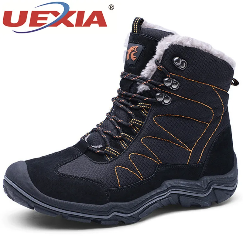 UEXIA New Super Warm Men Boots Platform Snow Boots for Men Thick Plush Outdoor Sport Slip-resistant Winter Shoes Plus Size 46