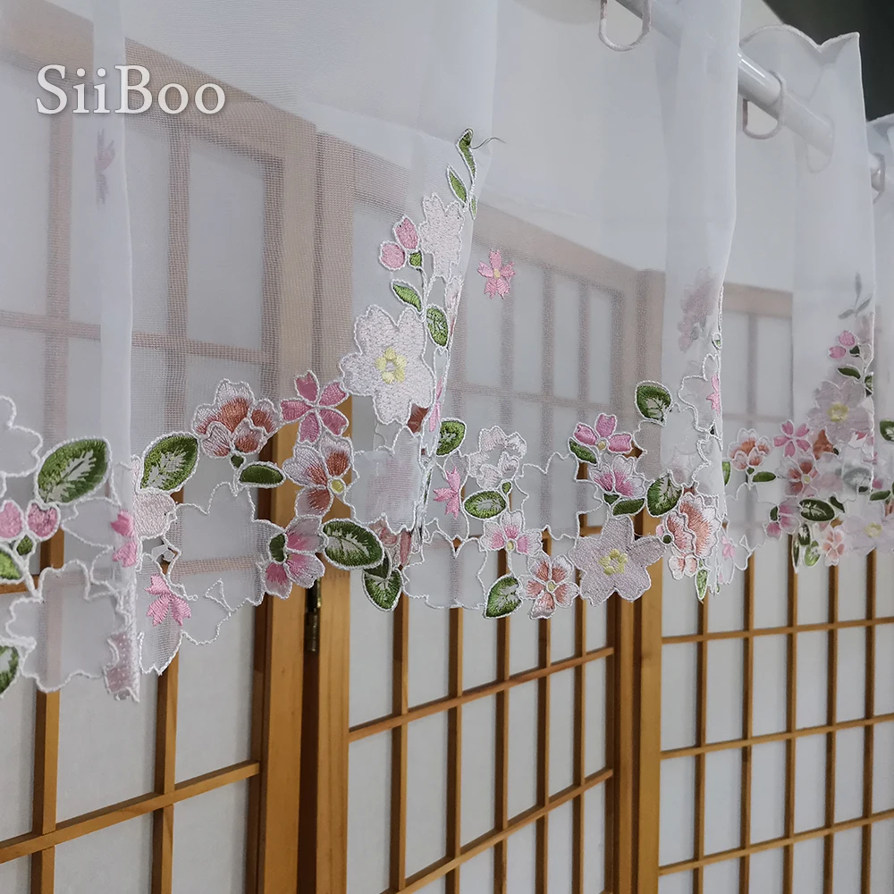 Korean Style Pink Floral Embroidery Halfcurtain Bay Window Curtain