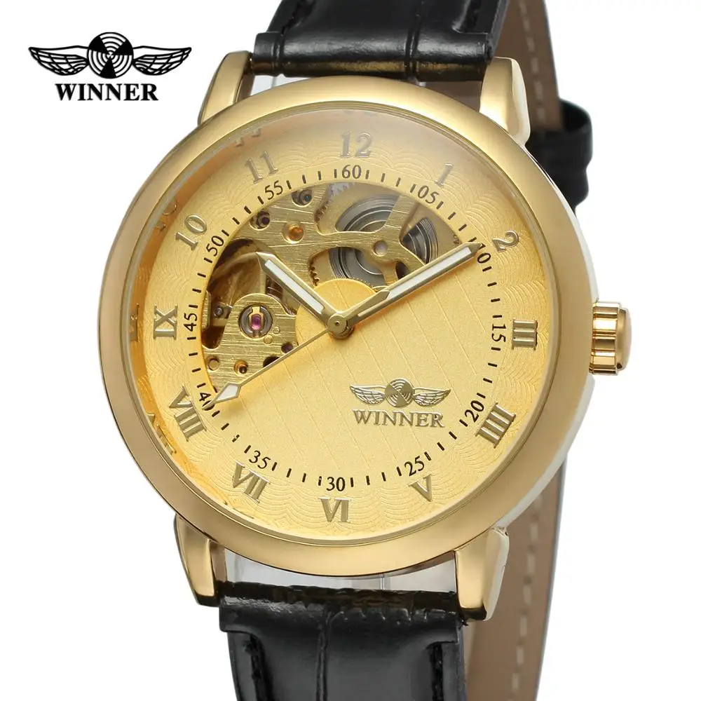 

WINNER 2019 New Fashion Casual Mechanical Watch Men Skeleton Dial Leather Strap Luxury Classic Dress Wrist Watches Man Watch