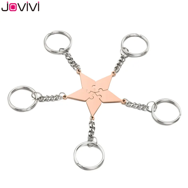 5pcs Set Rose Gold Jovivi Новая нержавеющая сталь 5 шт./6 шт. лучшие друзья брелки Дружба Очарование части головоломки подарок брелок ювелирные изделия - Цвет: 5pcs Set Rose Gold