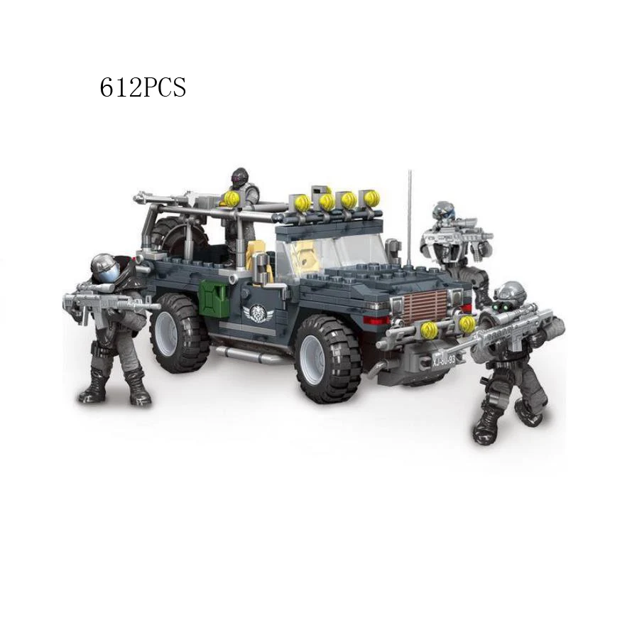 

Modern military swat Hummers jeeps mega building block super police flying tigers figures weapon gun bricks toys for boys gifts