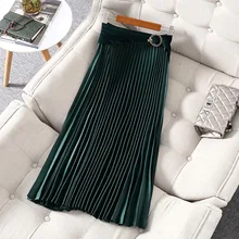 Осень и зима вельветовый пояс Модная плиссированная юбка тонкая темпераментная длинная юбка