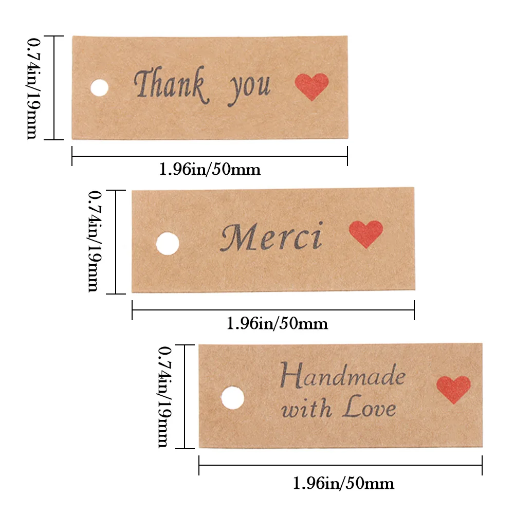 100pc 4x2cm Kraft Paper Tags with Strings Handmade with Love Hang Tags  Garment Tags for Candy/