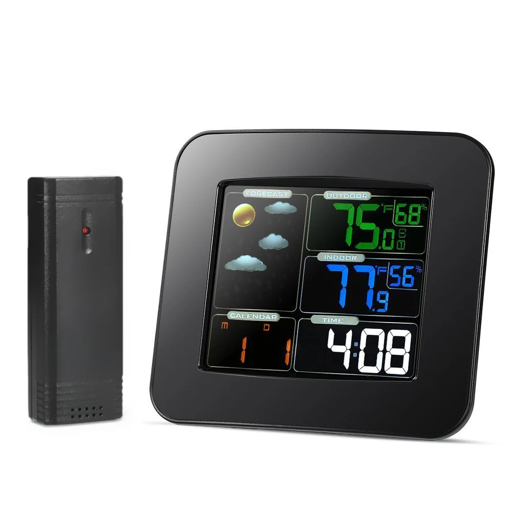

LCD Digital In/Outdoor Temperature Humidity Barometer Wireless Weather Station Color Snooze Alarm Clock Weather Forecast Meter