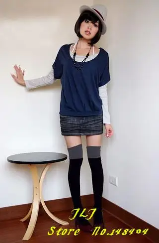 Grey Black LJCUIYAO пикантные Модные Полосатые гольфы носки женские теплые длинные гетры хлопковые сапоги до бедра для женские сапоги выше колена; женские чулки оптом - Цвет: Grey Black