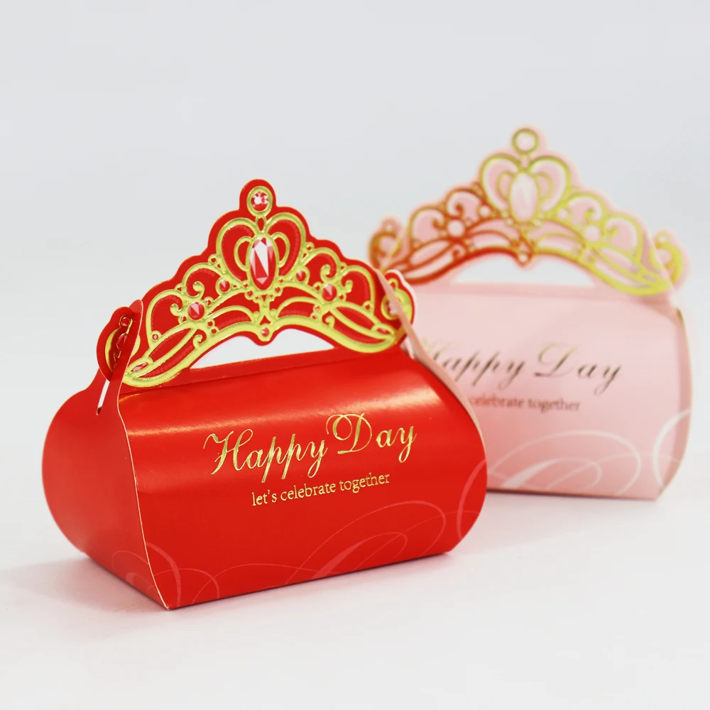 10 шт., розовая корона, коробка для конфет, 9x9x5,8 см, для свадебной вечеринки, Подарочная коробка, коробочка для конфет на вечеринку, Свадебные вечерние принадлежности