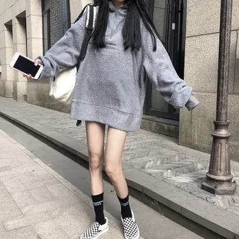 

2020 Autumn & Winter New Arrival Loose Mid-length Lambskin Plus Velvet Sweatshirt Long-sleeved Sweatshirt Free Shipping