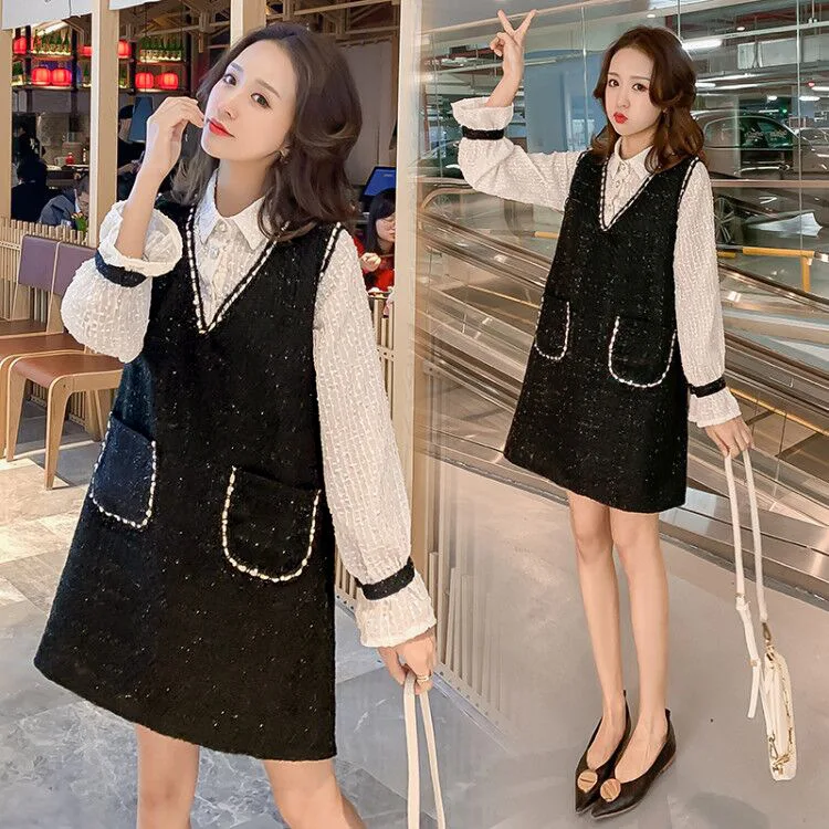 

2020 Spring Fashion Graceful Loose-Fit Slimming Mock Two-Piece A- line Dress Nursing Clothes Nursing Clothes