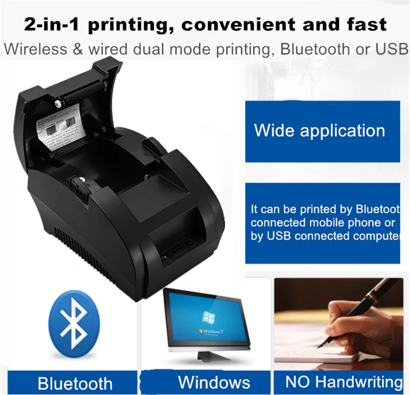 58 ммтепловой Bluetooth принтер Pos чековый принтер с Bluetooth USB портом для мобильного телефона Windows поддержка денежный ящик