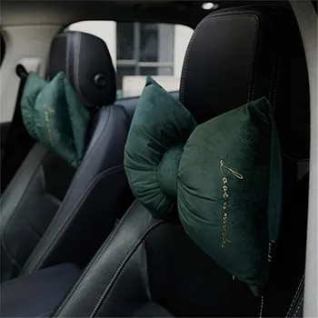 

Dutch Velvet Headrest and Pillow bowknot Seat backrest pillow suit Vehicle neck pillow Office waist pad