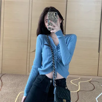 

Women Long Sleeves Sweater Letters Print V Neck Female Knitted Pullover Slim Sweater