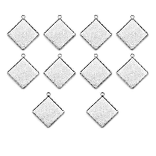 20mm Square Cabochon Base Settings Cameo Tray Bezel Charms Pendant Blank Tray For DIY Earrings Necklace Jewelry Making
