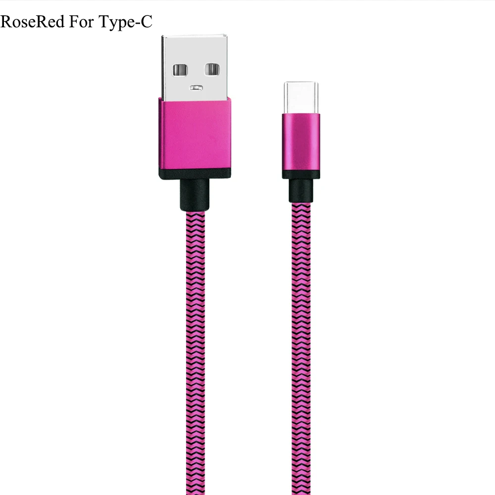 Rosered For Type-C Быстрая зарядка нейлоновый Плетеный USB type-C и Mirco USB кабель для samsung Galaxy S10 S9 S8 Plus Кабель для передачи данных для Xiaomi для huawei - Цвет: Rosered For Type-C