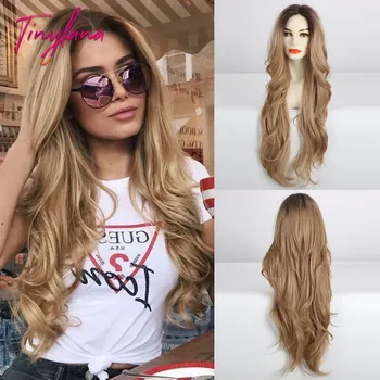 

TINY LANA Black to Brown Lace Front Wigs Long Lace 100%Future Synthetic Wigs Natural Hair for Women Layered Wave Heat Resistant