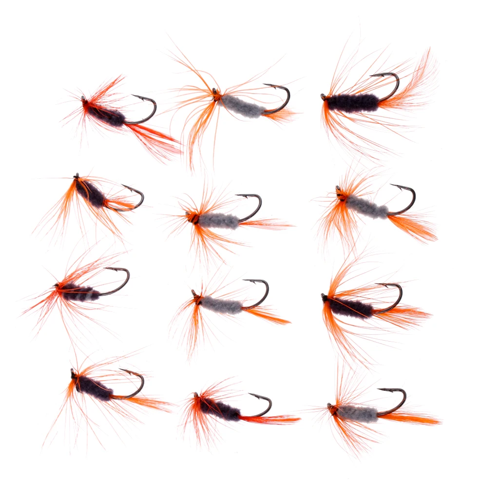 12pcs Fishing Lure Insects Salmon Trout Assortment Dry Fly Fishing Flies Stainless Steel Fishing Lures