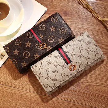 

2020 European and American fashion wallet women's long multi-functional buckle mobile phone bag large banknote money card bag