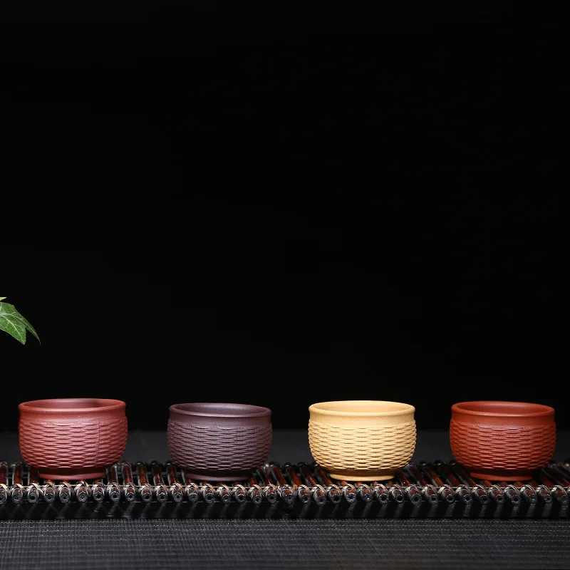 Clay Small Cup Master Cup a Generation of Fat Wholesale Bamboo Weaving Teacup Entirely Handmade Tea Set Kung Fu Tea Accessories