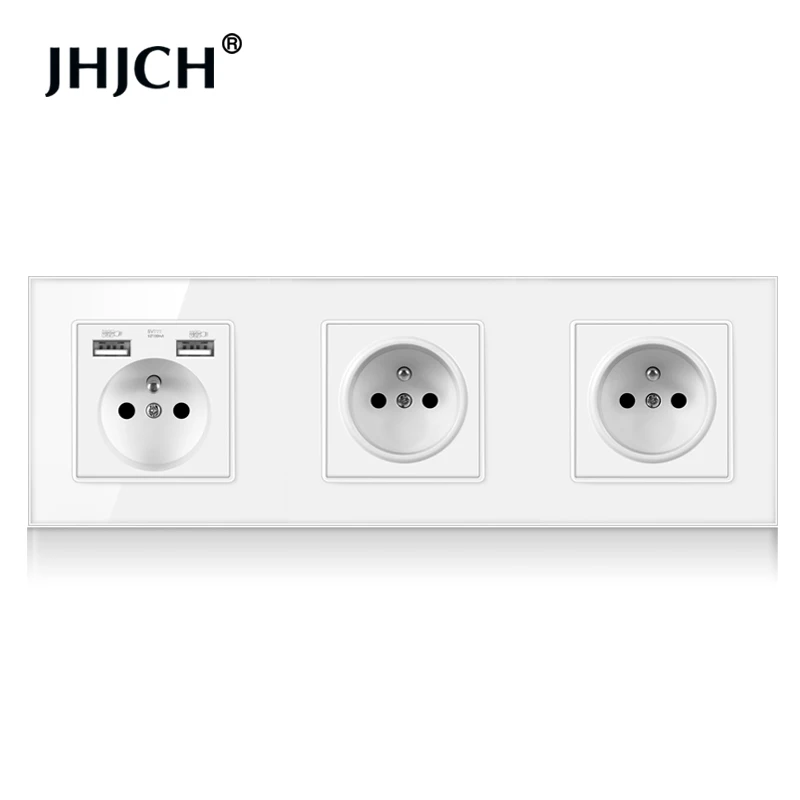 

JHJCHFrench crystal glass panel wall power usb socket 5v 2100ma grounding with child protection door input voltage AC100-250V16A